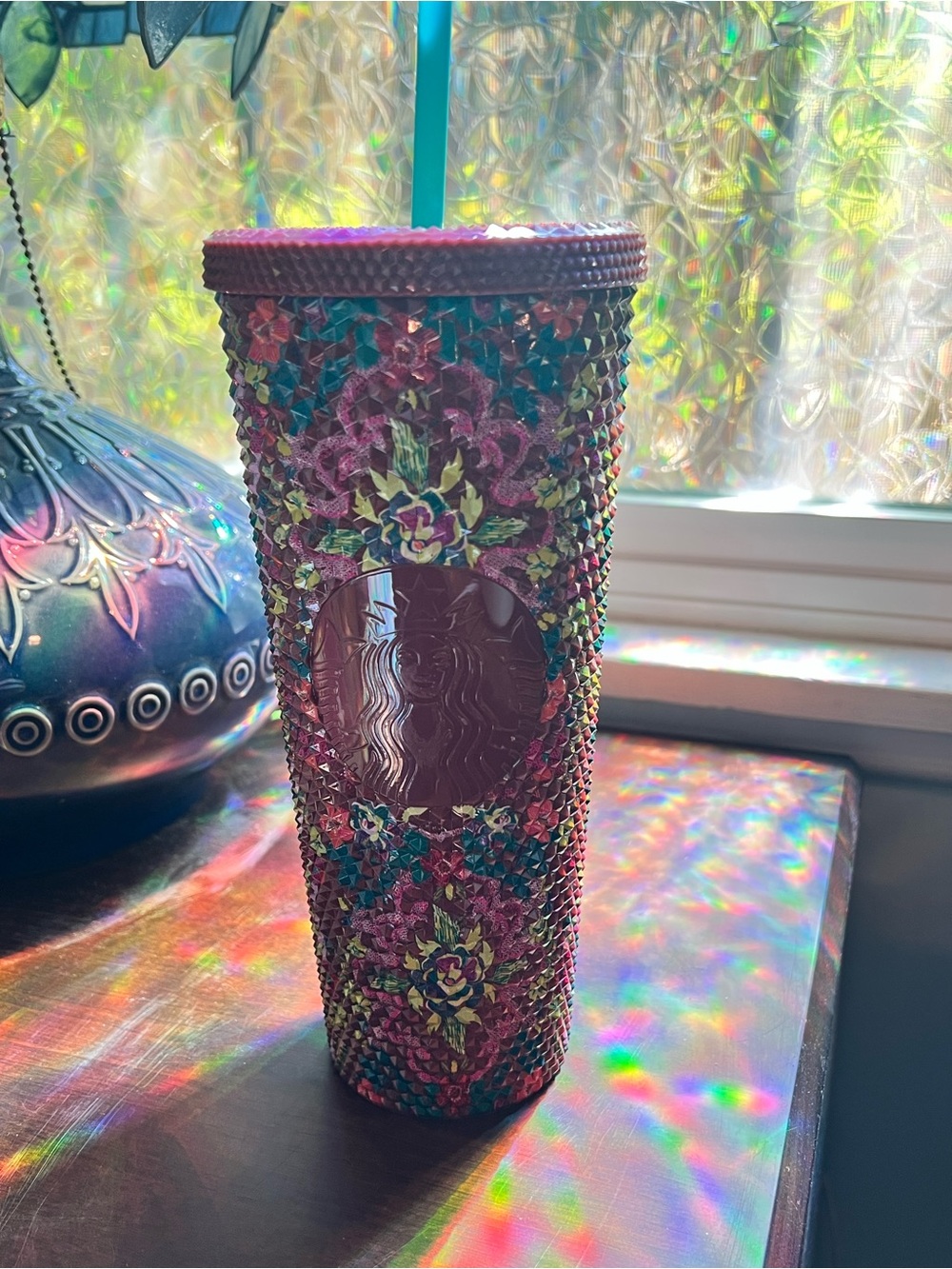 New Starbucks 2025 Fall Floral Bling 24oz Venti Cold Cup Tumbler Maroon Purple